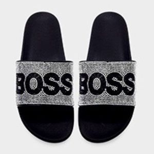 BOSS Silver Black Rhinestone Slide Sandal Slipper